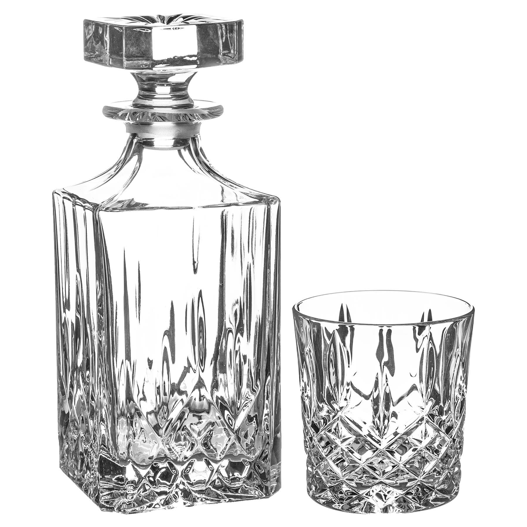 Italian Crafted Crystal Whiskey Decanter & Whiskey Glasses Set – Wooden Cork