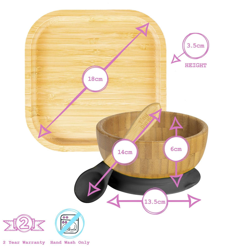 4pc Square Bamboo Suction toddler and Baby Feeding Set