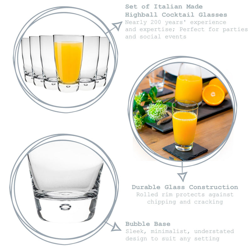 340ml Luna Highball Glasses - Pack of 12 - By Bormioli Rocco