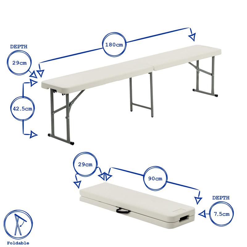 Folding Table, Bench & Chair Set - 180cm (6ft) - By Harbour Housewares