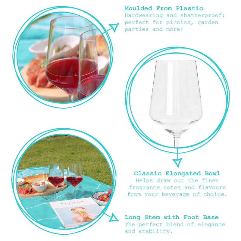 500ml Reusable Plastic Wine Glasses - Pack of 12 - By Argon Tableware