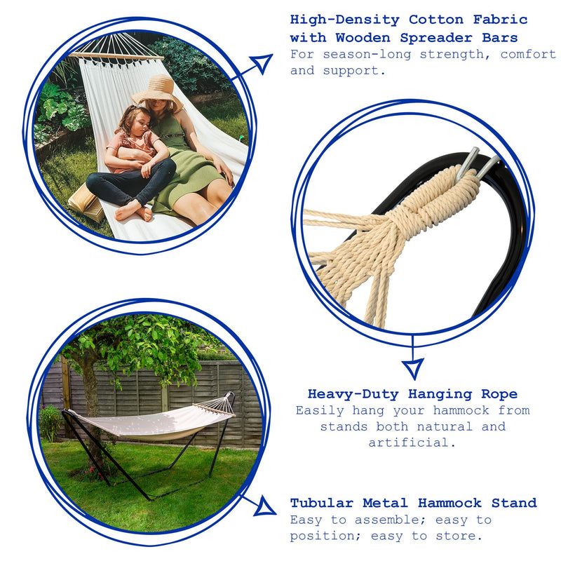 Deluxe Cotton Garden Hammock with Metal Stand - By Harbour Housewares