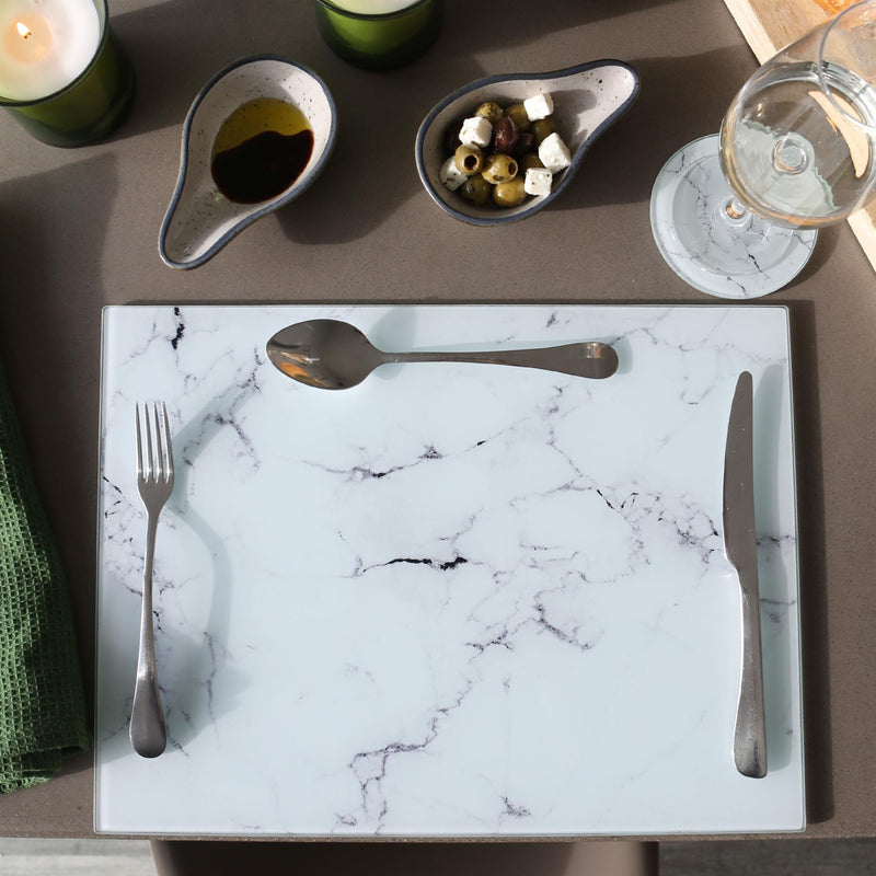 Rectangle Glass Placemats - 40cm x 30cm - Marble - Pack of 6 - By Harbour Housewares