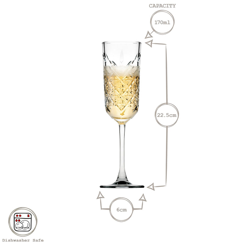 170ml Timeless Glass Champagne Flutes - By Pasabahce