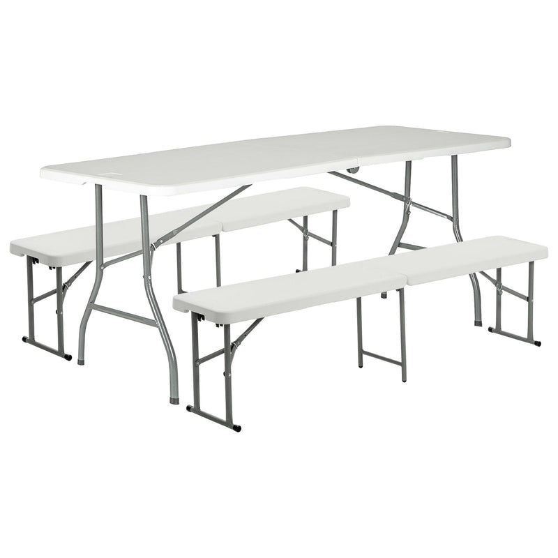 Folding Camping Picnic Table & Bench Set - 180cm (6ft) - White - By Harbour Housewares