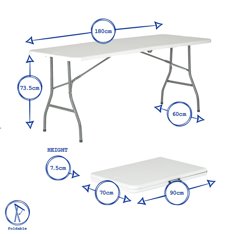 Folding Camping Picnic Table & Bench Set - 180cm (6ft) - White - By Harbour Housewares