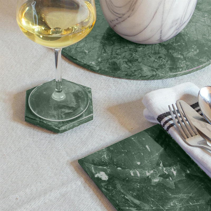 12pc Round Marble Placemats & Square Coasters Set - 30cm - Green - By Argon Tableware