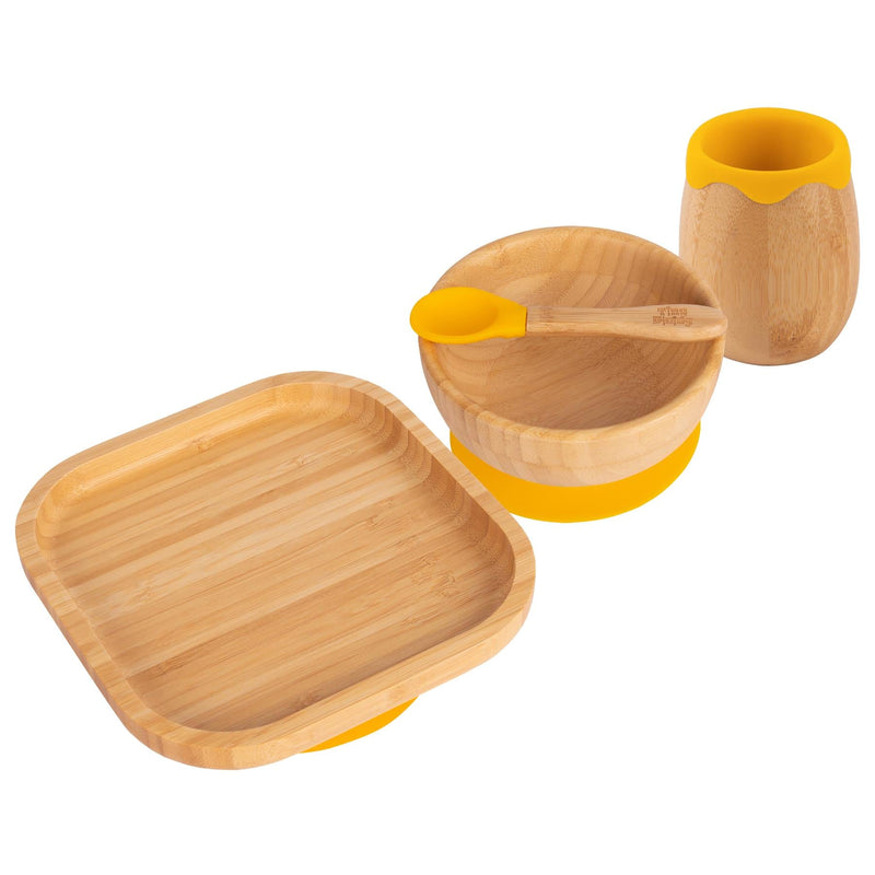 4pc Square Bamboo Suction toddler and Baby Feeding Set