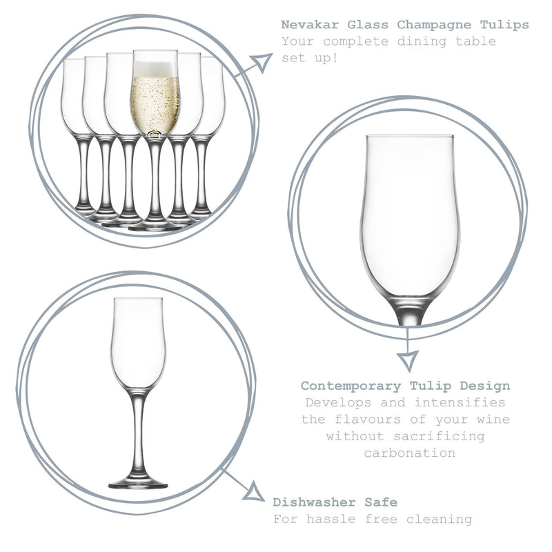 195ml Nevakar Champagne Tulip Glasses - By Lav