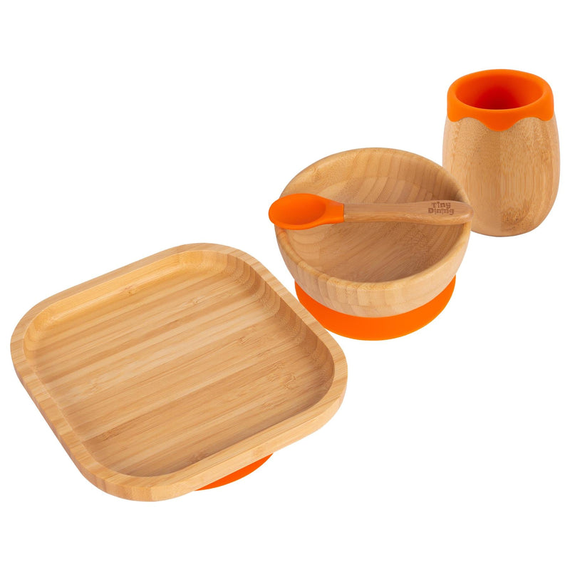 4pc Square Bamboo Suction toddler and Baby Feeding Set