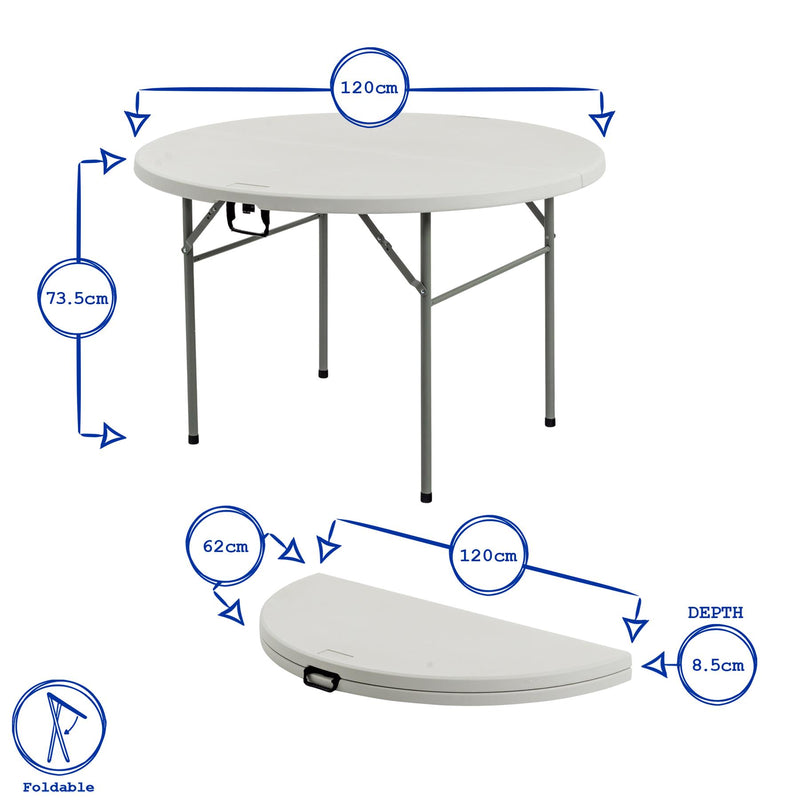 Folding Camping Picnic Table & Chair Set - 120cm (4ft) - White - By Harbour Housewares