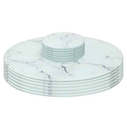 12pc Round Glass Placemats &amp; Round Coasters Set - 30cm - Marble - By Harbour Housewares