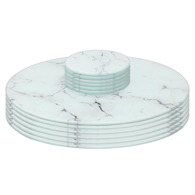 12pc Round Glass Placemats & Round Coasters Set - 30cm - Marble - By Harbour Housewares