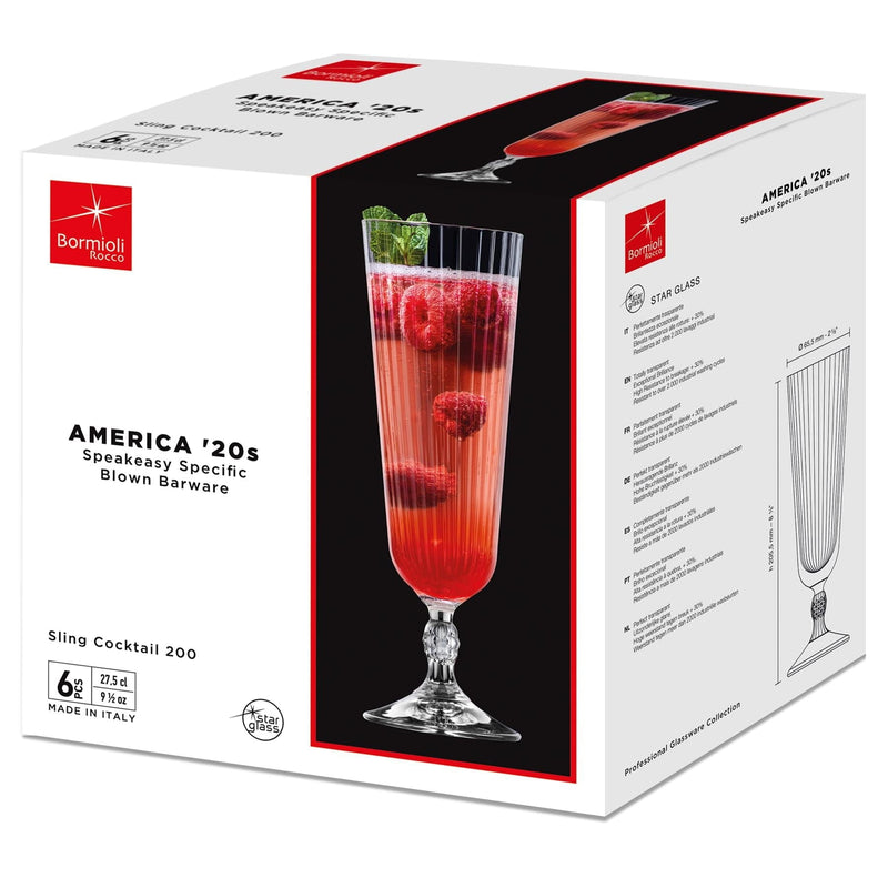 275ml America '20s Sling Cocktail Glasses - Pack of 12 - By Bormioli Rocco