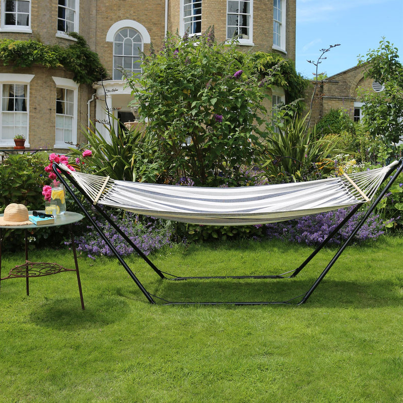 Deluxe Cotton Garden Hammock with Metal Stand - By Harbour Housewares