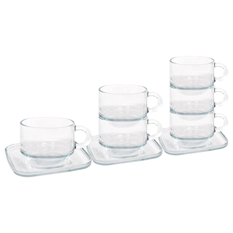 12pc 270ml Cozy Stacking Glass Coffee Cups & Saucer Set - By LAV