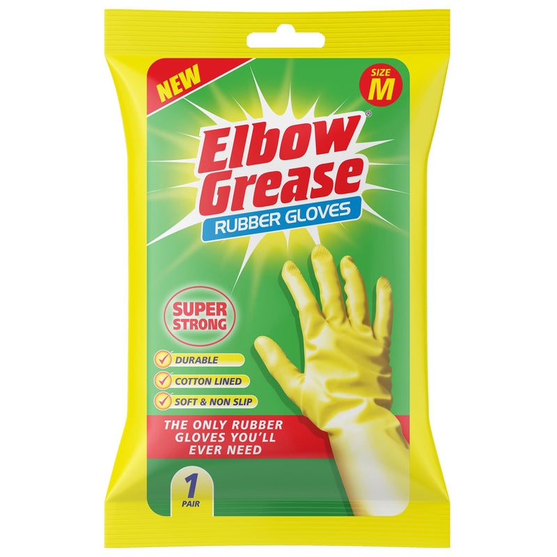 Super Strong Rubber Cleaning Gloves - Medium - Yellow - By Elbow Grease