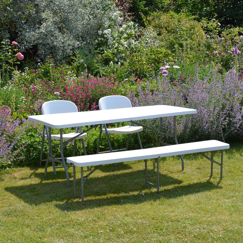 Folding Camping Picnic Table & Chair Set - 180cm (6ft) - White - By Harbour Housewares