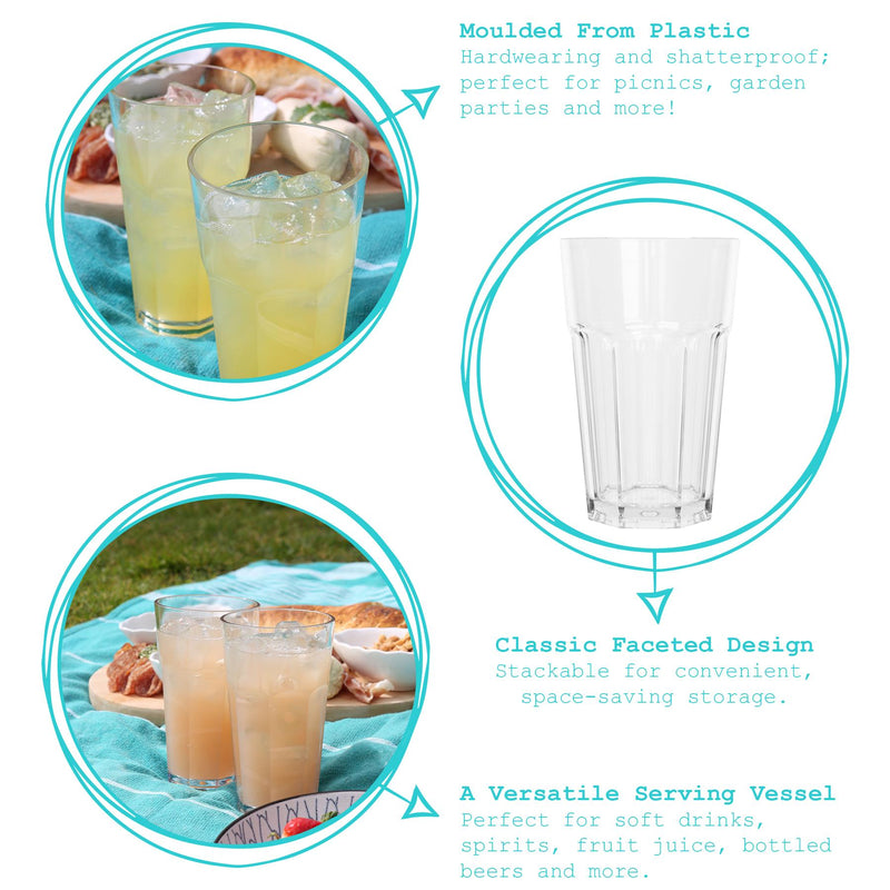 400ml Reusable Plastic Highball Glasses - Pack of 12 - By Argon Tableware