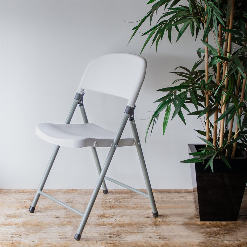 Height Adjustable Folding Table & Chair Set - 120cm (4ft) - White - By Harbour Housewares