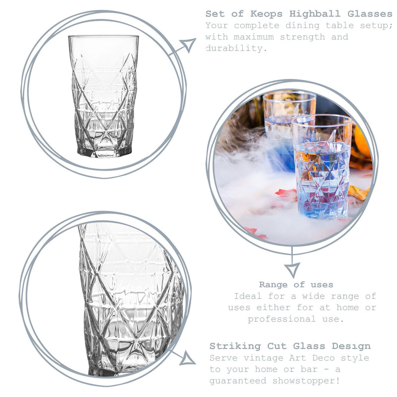 460ml Keops Art Deco Highball Glasses - By Lav