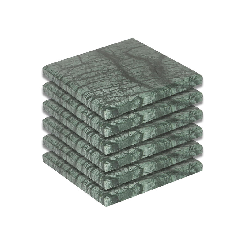 Square Marble Coasters - 10cm - Green - Pack of 6 - By Argon Tableware