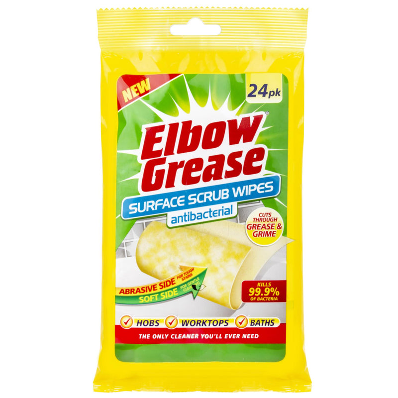 Anti-Bacterial Surface Scrub Wipes - Yellow - Pack of 24 - By Elbow Grease