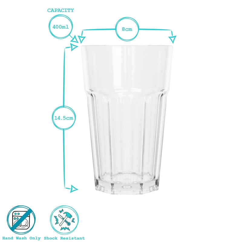 400ml Reusable Plastic Highball Glasses - Pack of 12 - By Argon Tableware