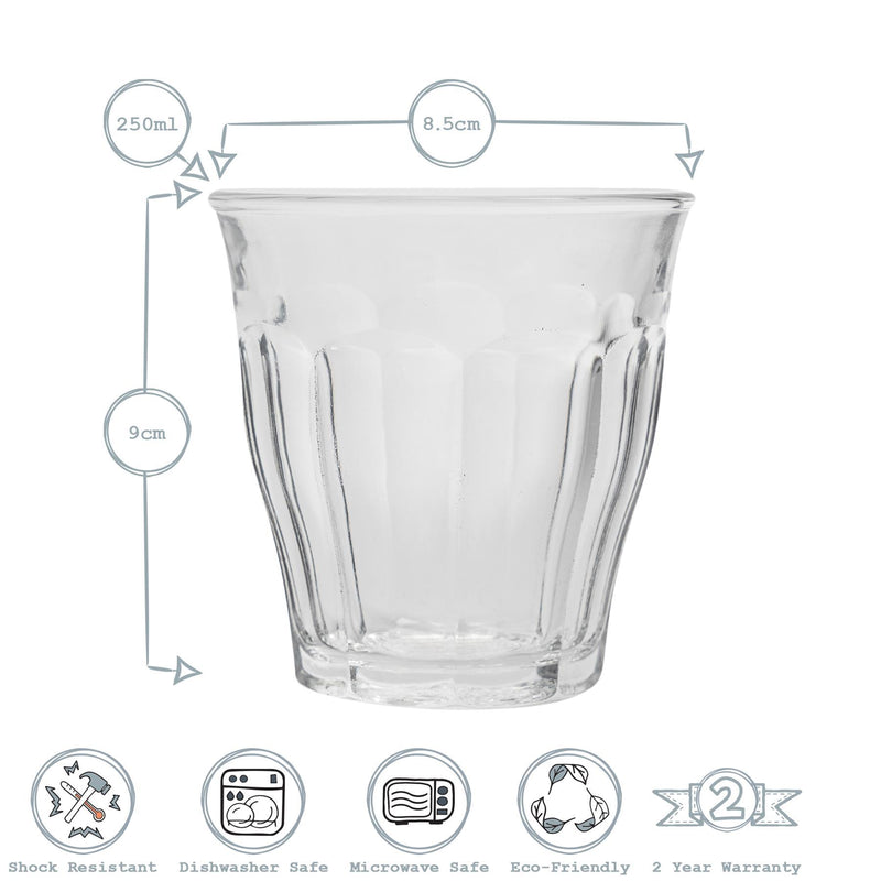 250ml Picardie Water Glasses - Pack of 12 - By Duralex