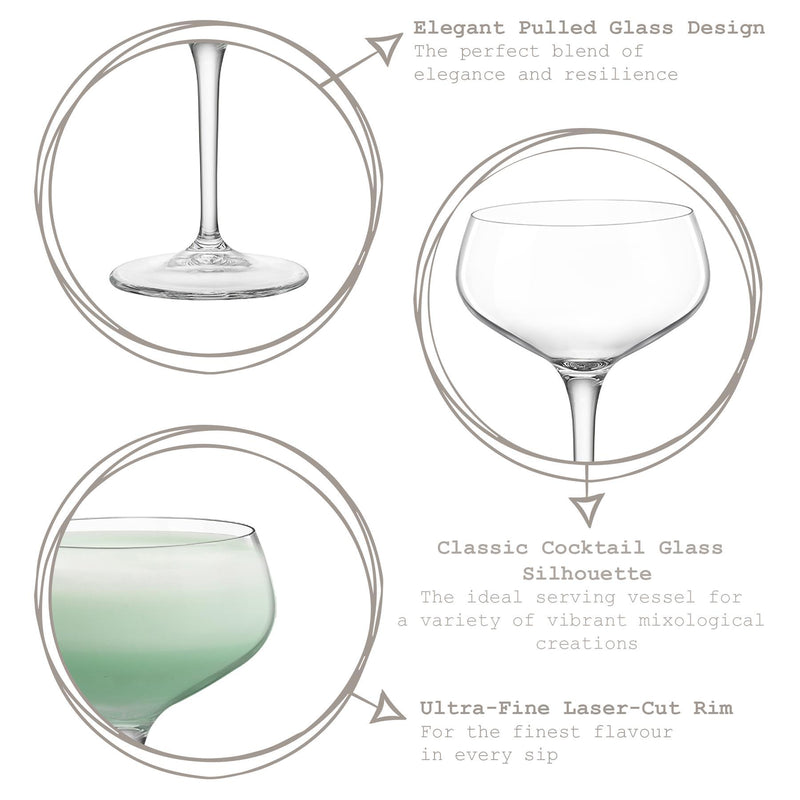 250ml Bartender Novecento Cocktail Glasses - By Bormioli Rocco