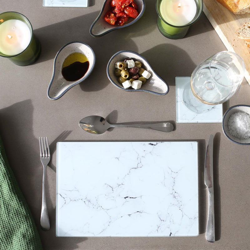 Rectangle Glass Placemats - 30cm x 20cm - Marble - Pack of 6 - By Harbour Housewares