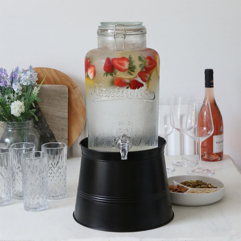 6.5L Glass Drinks Dispenser with Tap & Bucket Stand - By Rink Drink