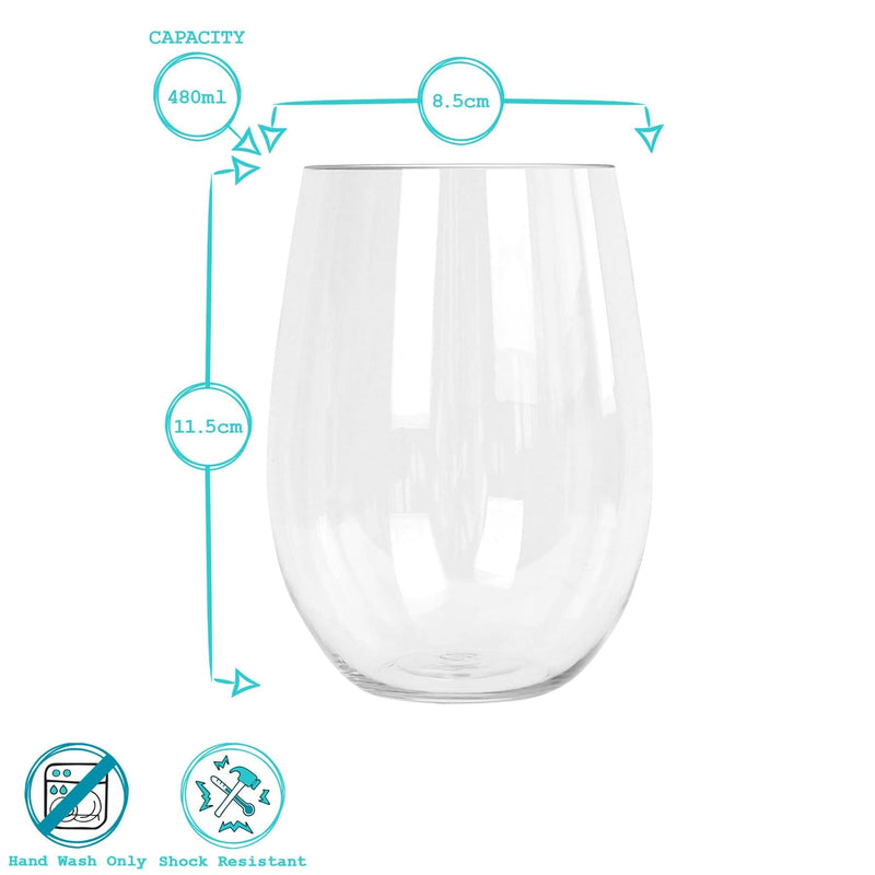 480ml Reusable Plastic Stemless Wine Glasses - By Argon Tableware