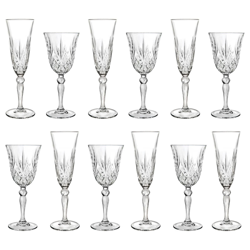 12pc Melodia White Wine Glasses & Champagne Flutes Set - By RCR Crystal