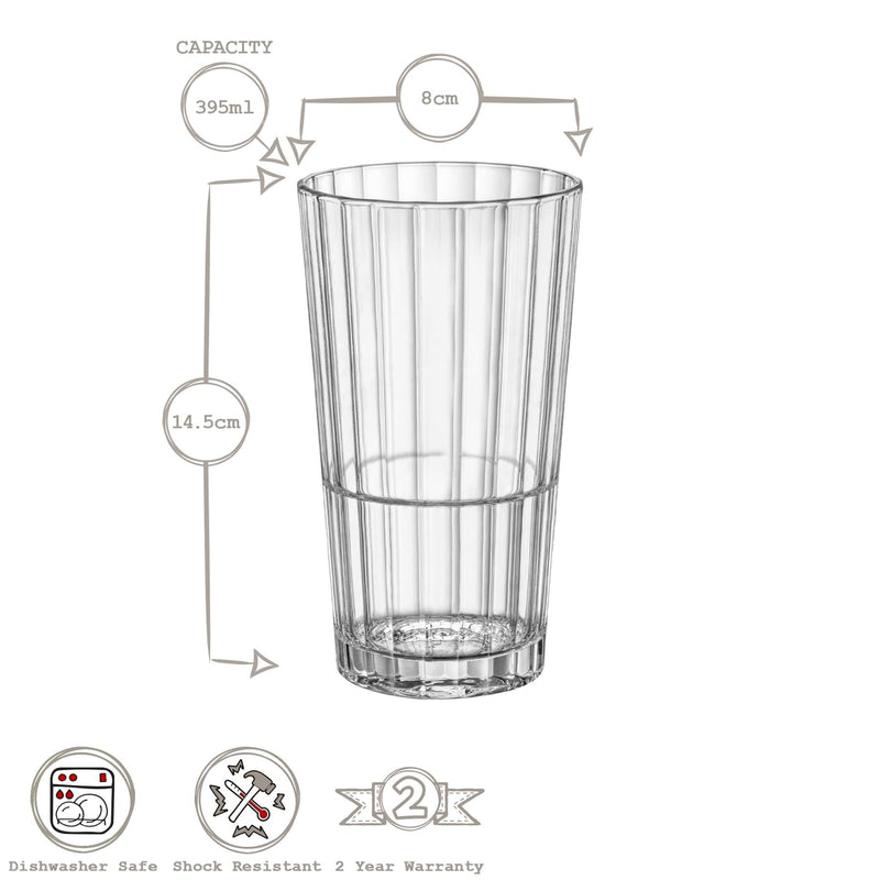 395ml Oxford Bar Stacking Highball Glasses - Pack of 12  - By Bormioli Rocco