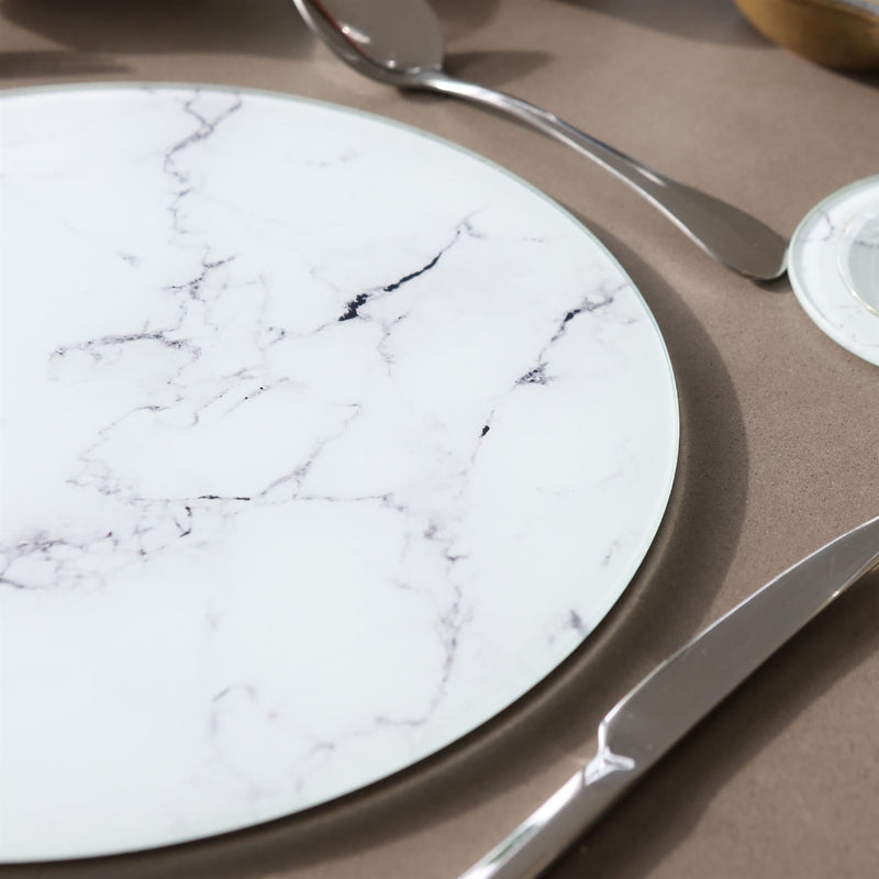 Round Glass Chopping Board - 30cm - Marble - By Harbour Housewares