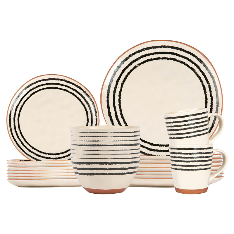 32pc Portuguese Stoneware Dinnerware Set - Striped Rim - By Nicola Spring