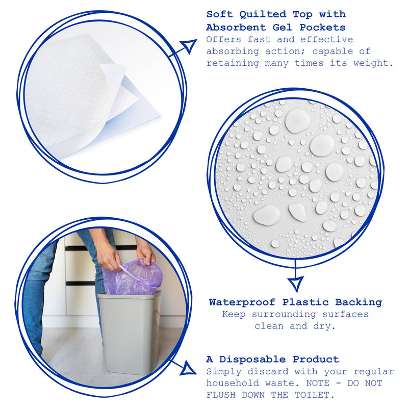 Disposable Incontinence Bed Pads - 32.5cm x 45cm - Pack of 50 - By Harbour Housewares