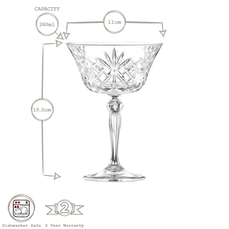 260ml Melodia Glass Champagne Saucers - Pack of 12 - By RCR Crystal