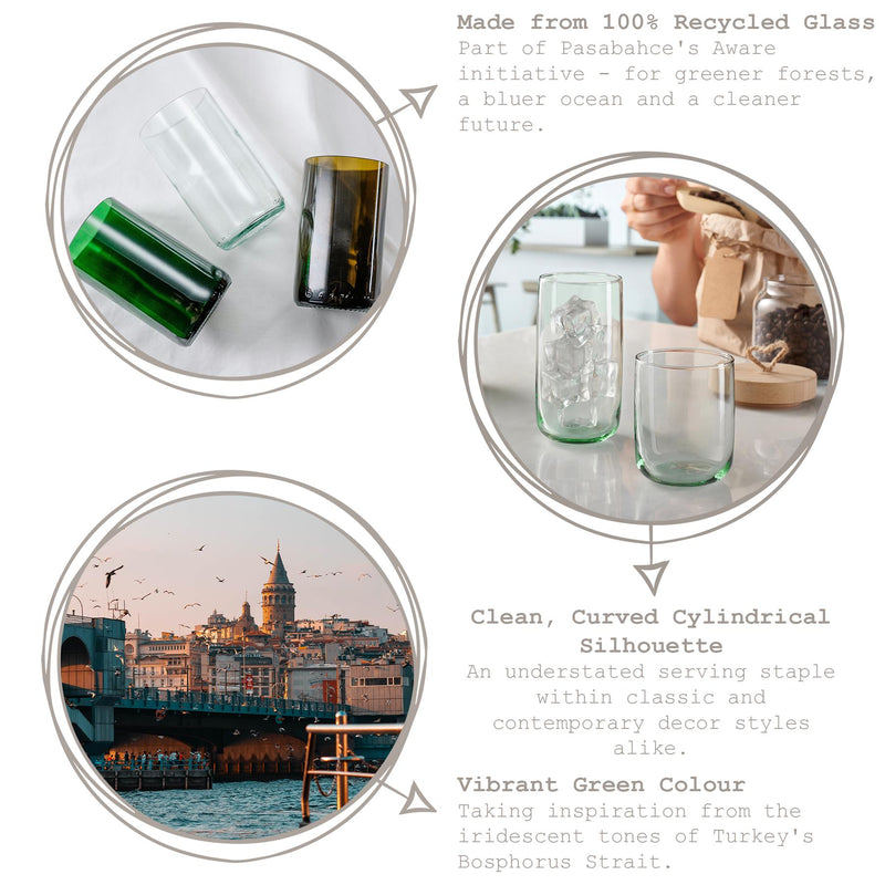 365ml Aware Iconic Recycled Highball Glasses - Green - By Pasabahce