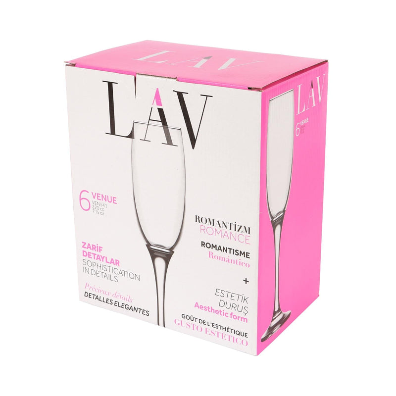 220ml Venue Glass Champagne Flutes - Pack of 12  - By LAV