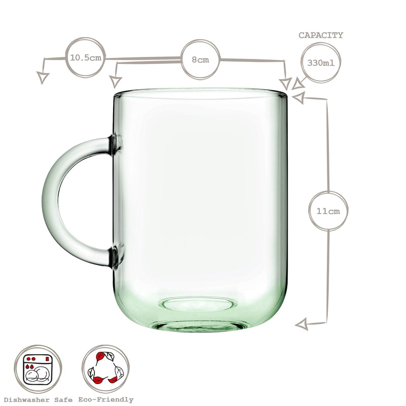 330ml Aware Iconic Recycled Glass Mugs - Green - By Pasabahce