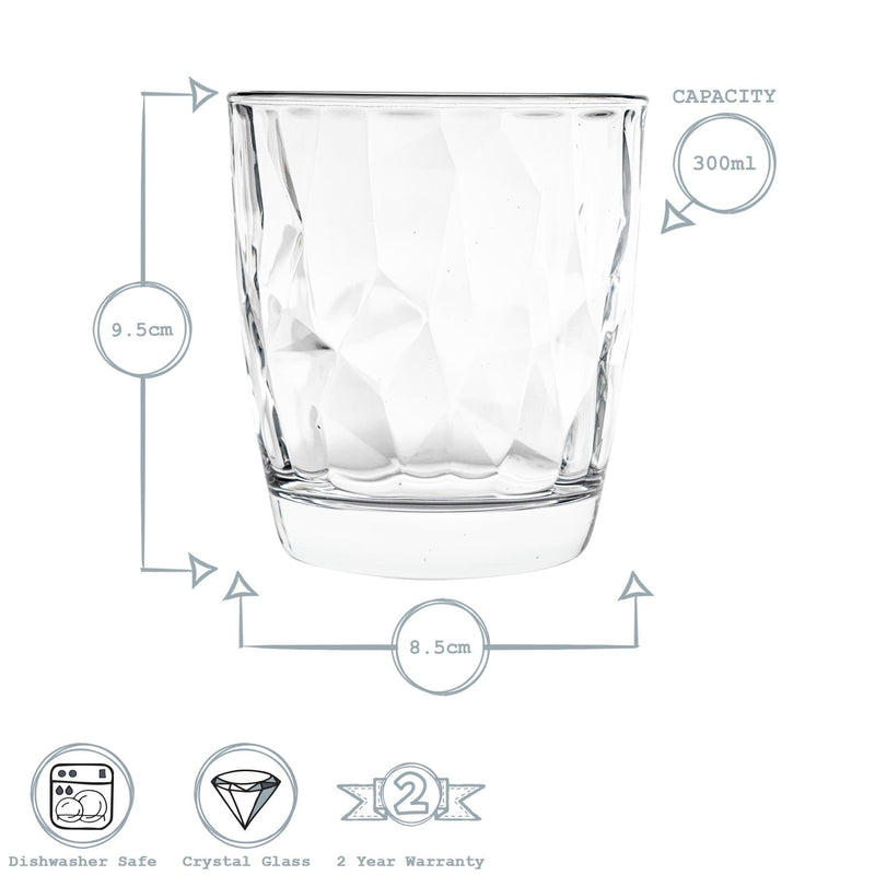 300ml Diamond Whisky Glasses - Pack of 12 - By Bormioli Rocco