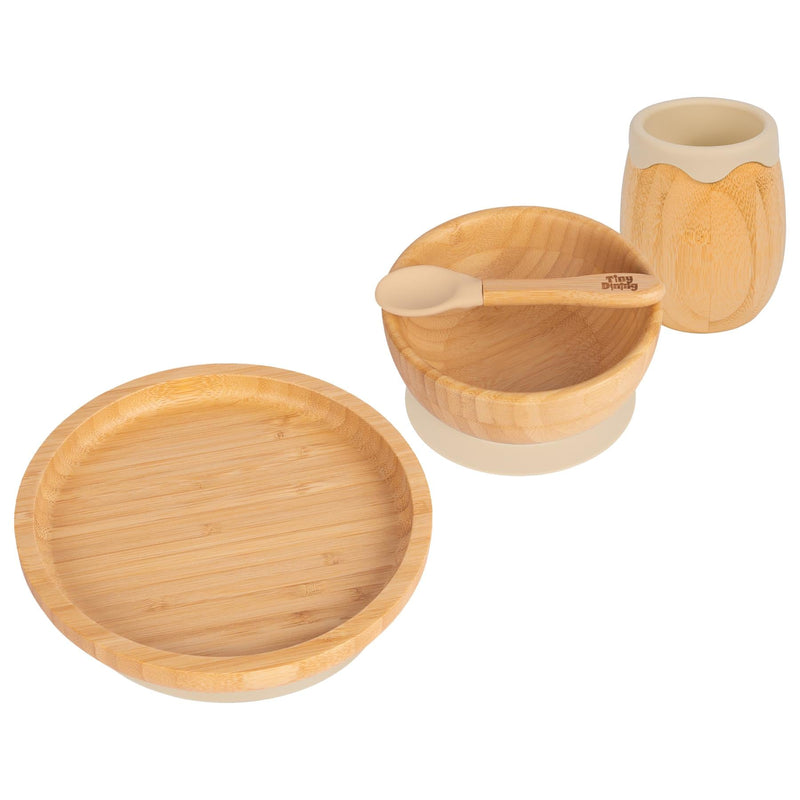 4pc Round Bamboo Suction toddler and Baby Feeding Set