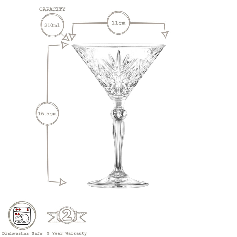 210ml Melodia Martini Glasses - By Rcr Crystal