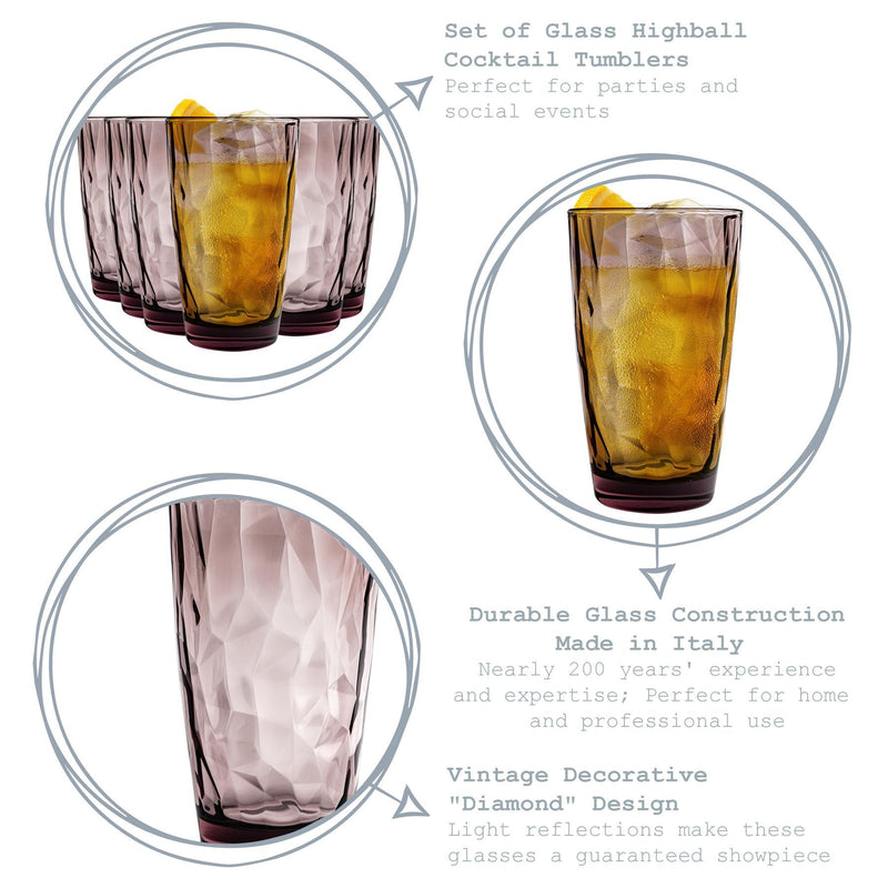 470ml Diamond Highball Glasses - Pack of 12 - By Bormioli Rocco