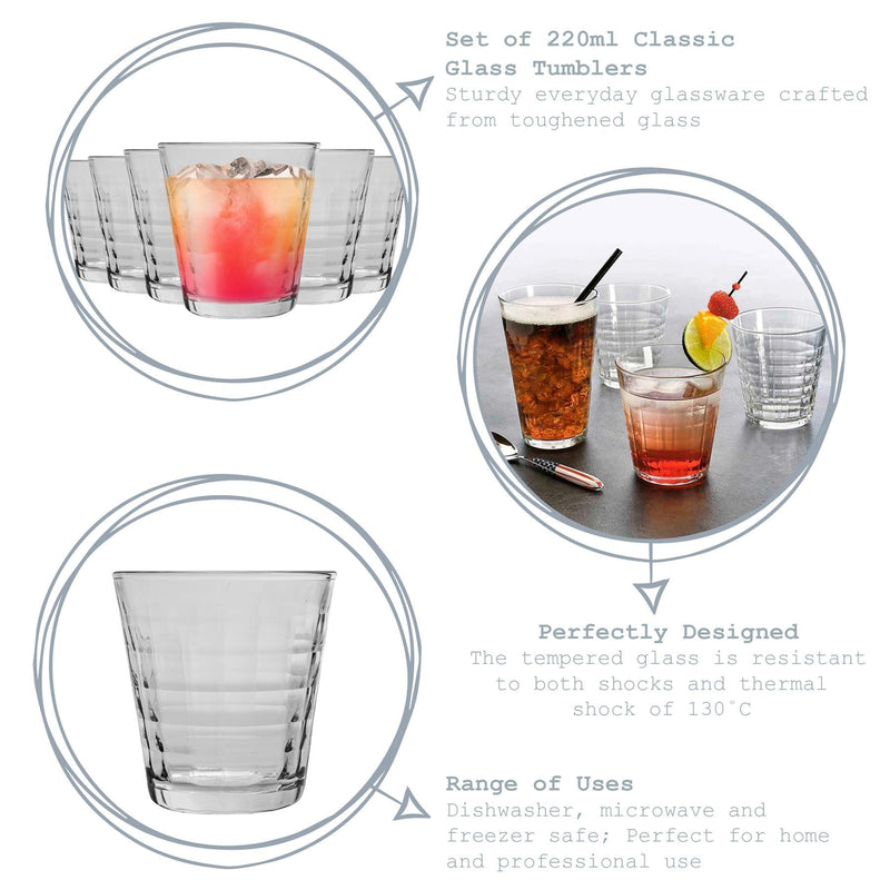 220ml Clear Prisme Water Glasses - Pack of 12 - By Duralex