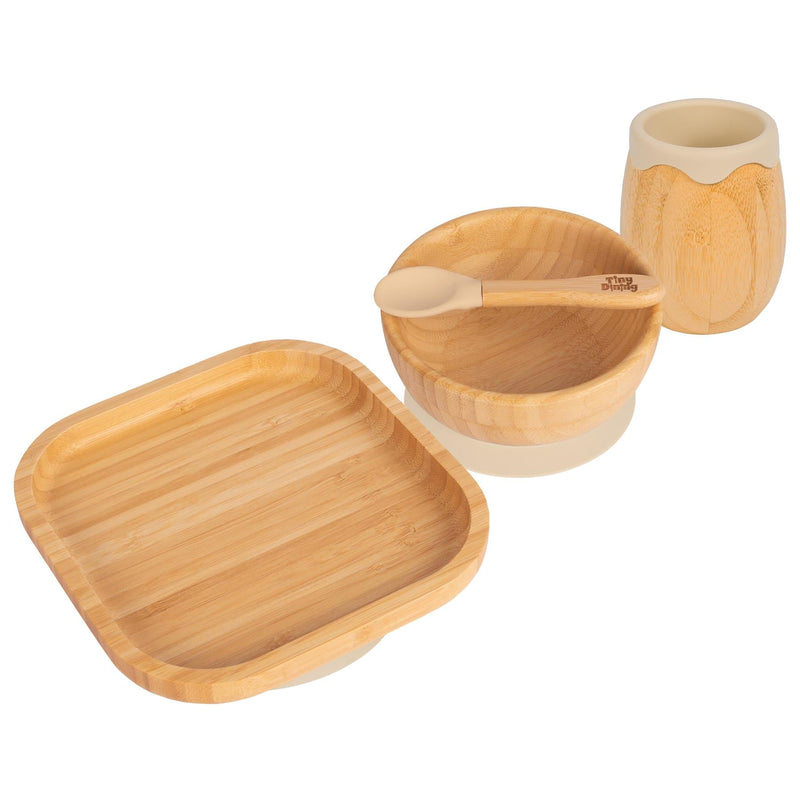 4pc Square Bamboo Suction toddler and Baby Feeding Set