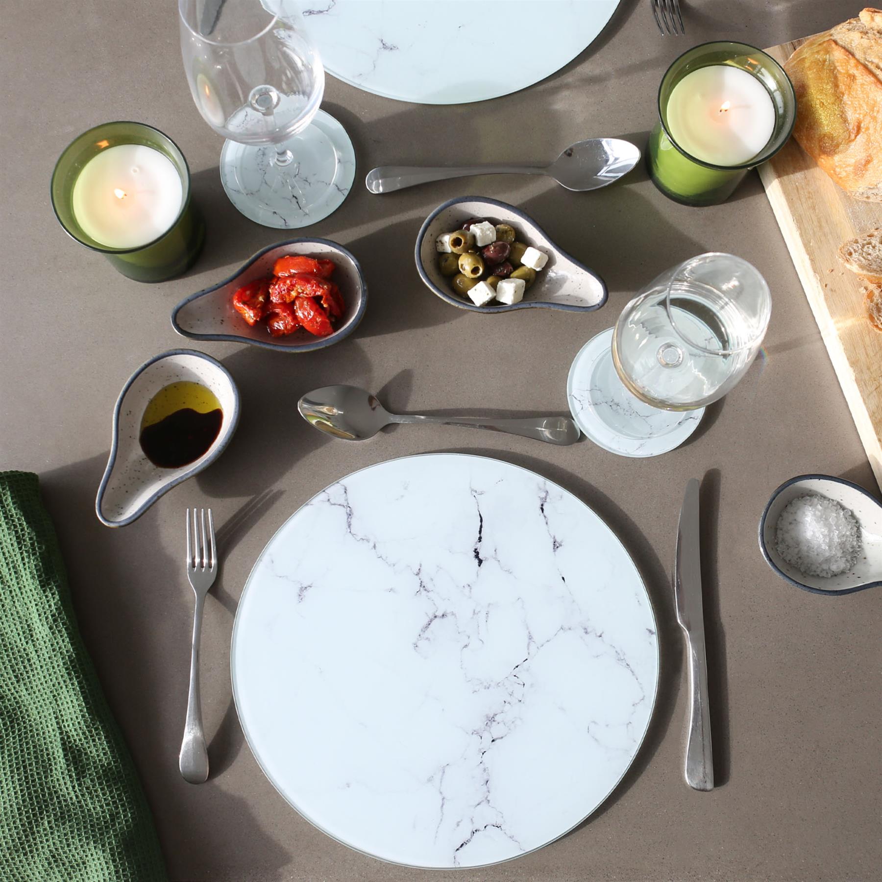 12pc Round Glass Placemats &amp; Round Coasters Set - 30cm - Marble