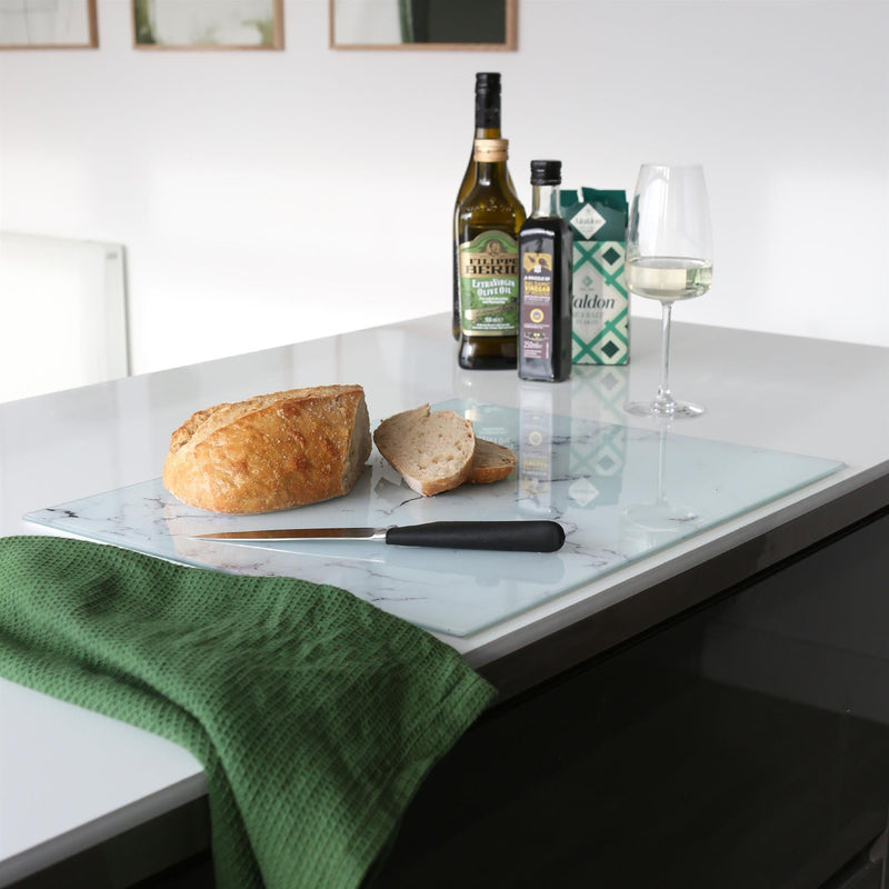 Rectangle Glass Chopping Board - 50cm x 40cm - Marble - By Harbour Housewares